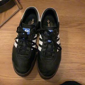 black&white striped adidas sambarose w/ brown sole